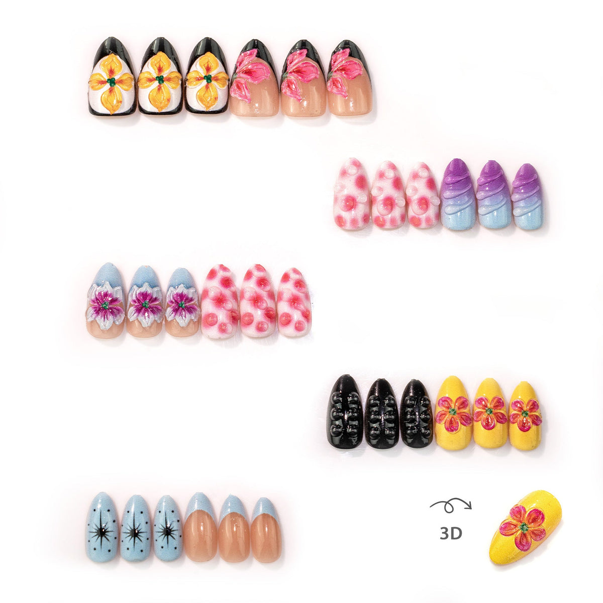 Hand-Painted Floral Press-On Nail Set — product view 3
