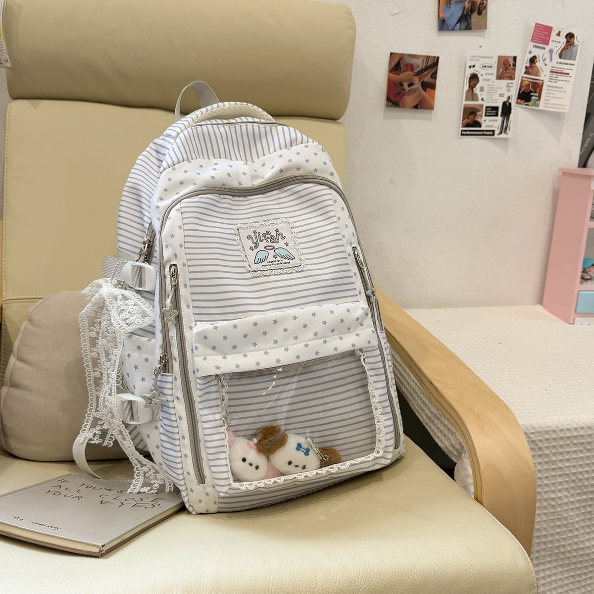 Trendy Striped School Backpack LoungeYard — product view 6