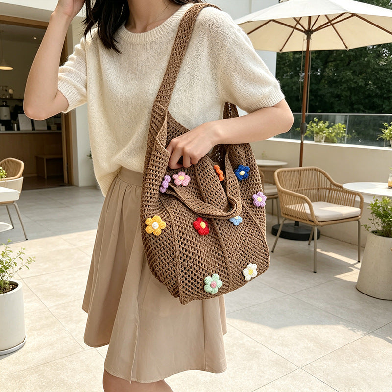 Floral Patterned Crochet Tote Bag LoungeYard — product view 2