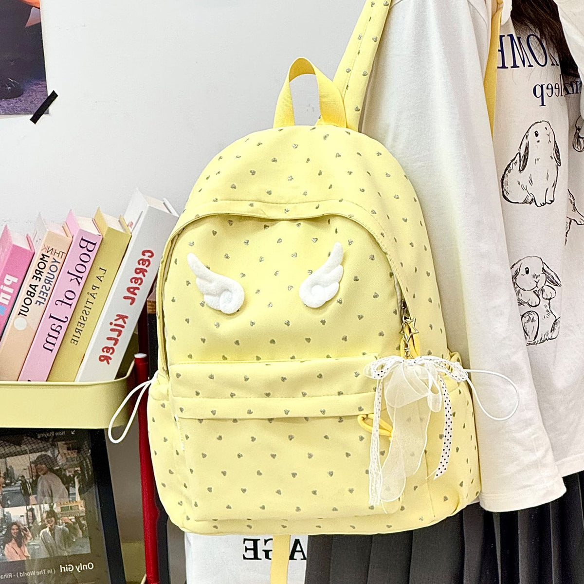 Fun Heart-Patterned Casual Backpack LoungeYard — product view 3