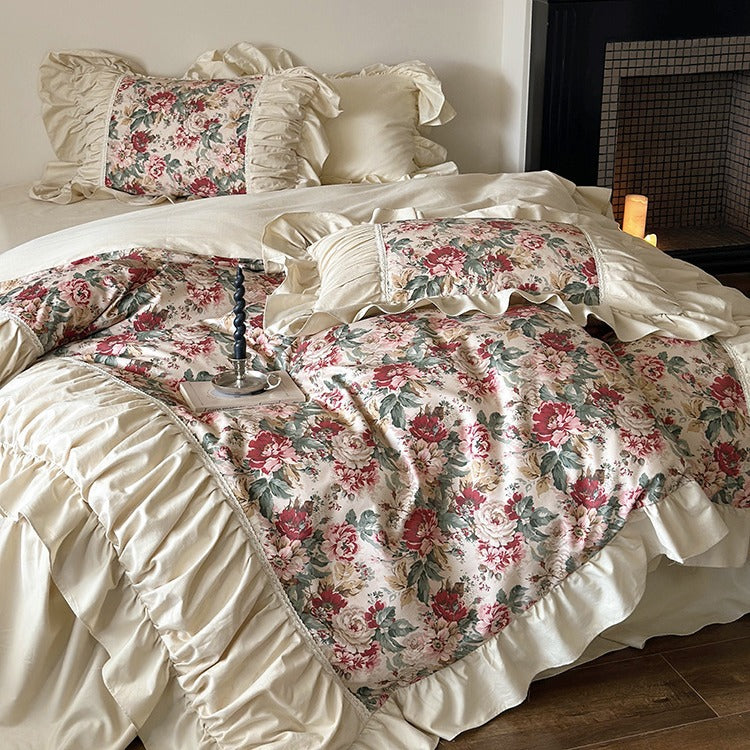 Victorian floral bedding set with ruffle and frill — product view 1