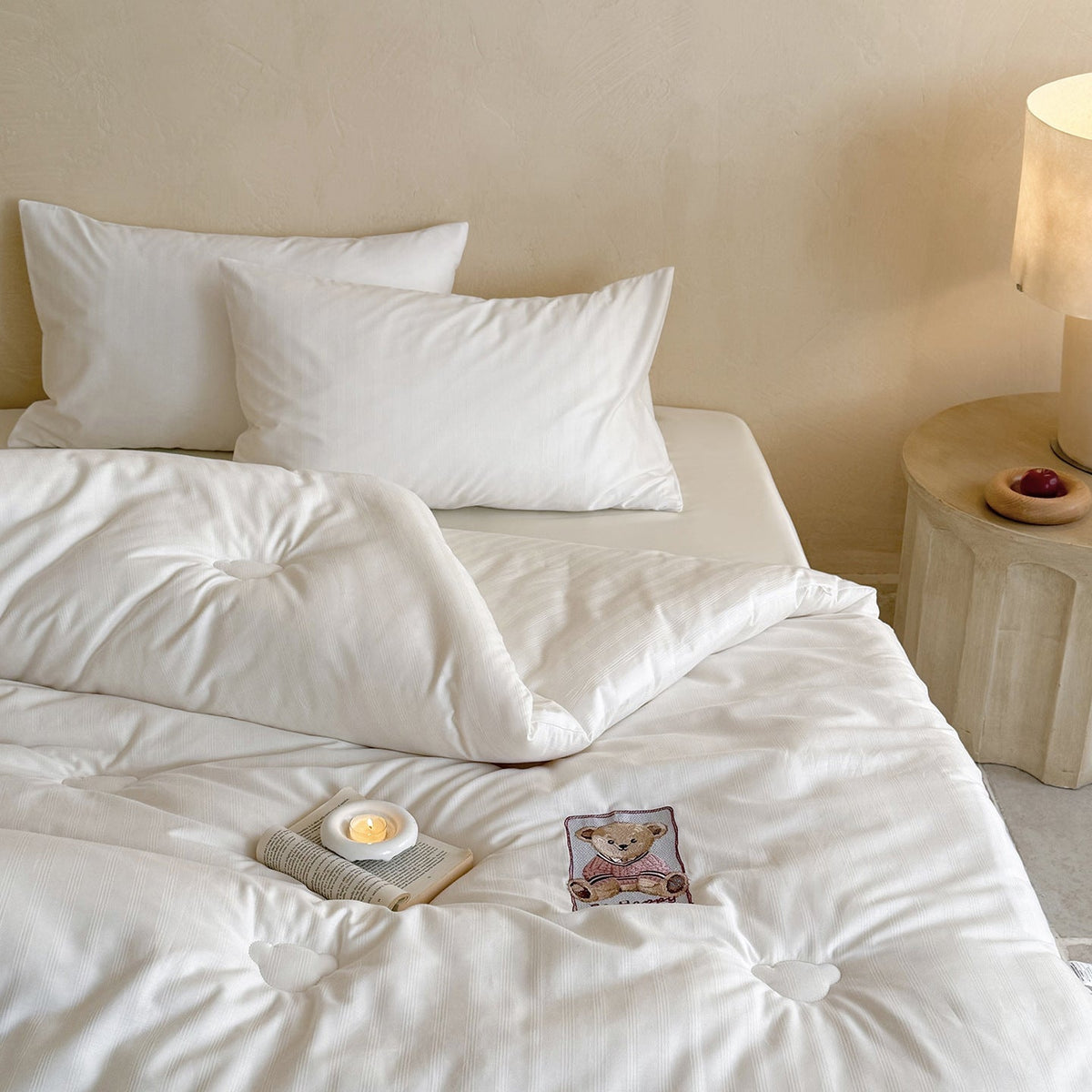 Quilted duvet with teddy applique and breathable microfiber filling — product view 3