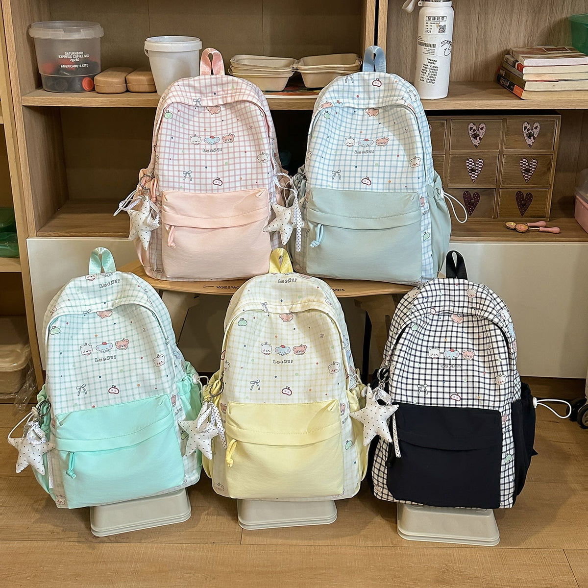 Cute Character Print Pink Backpack LoungeYard — product view 4