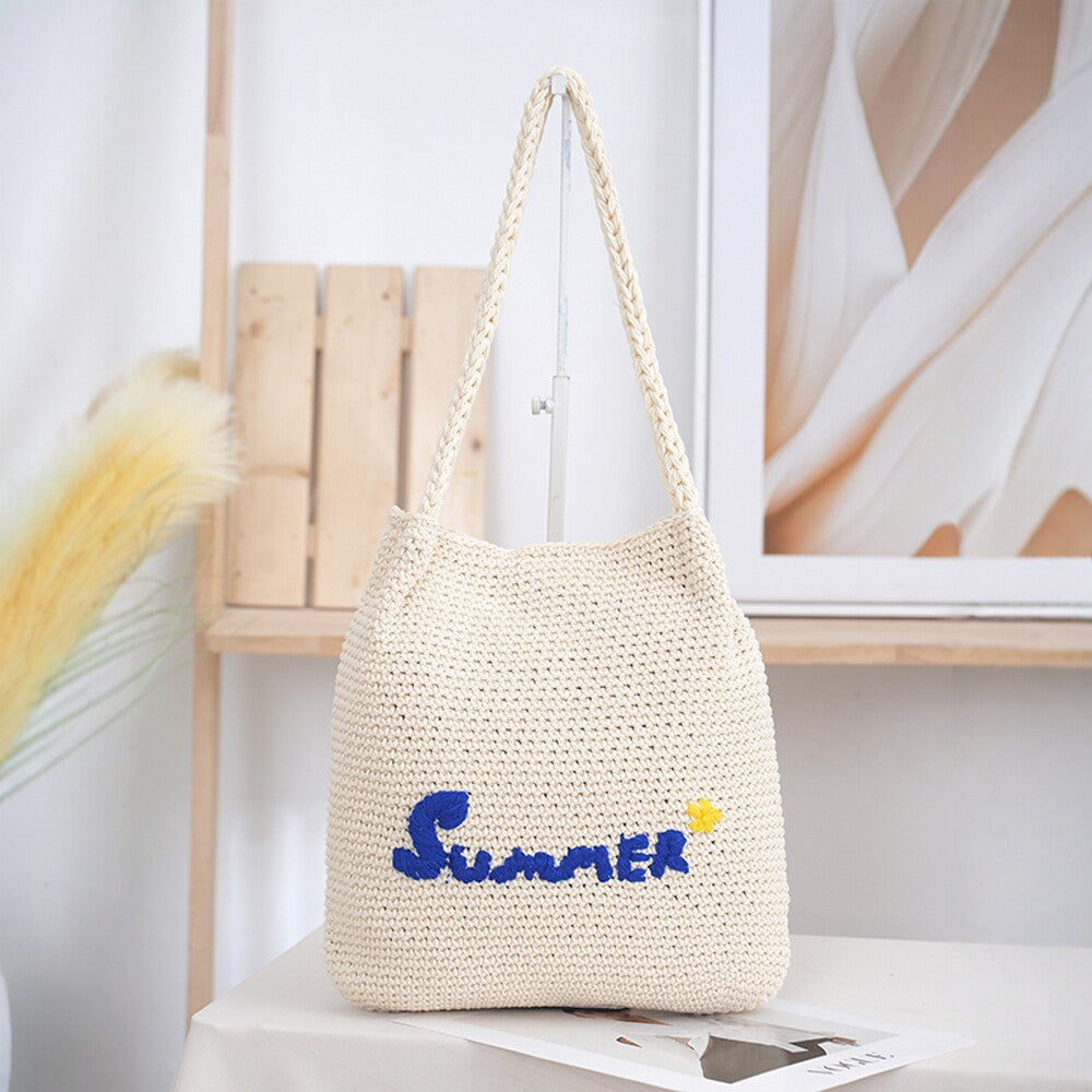 Handcrafted straw bag with summer motif LoungeYard — product view 2