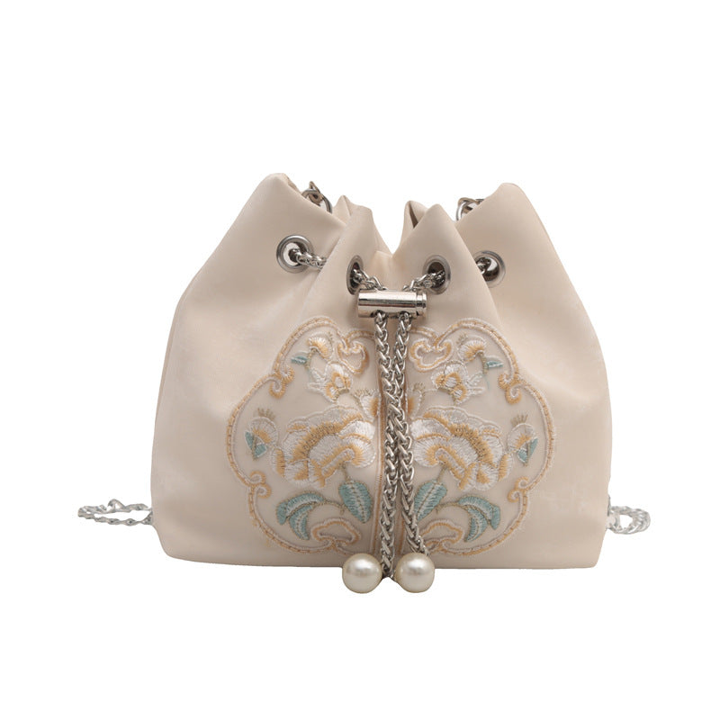 Embroidered Velvet Drawstring Handbag — product view 2