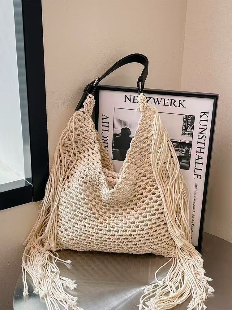 Handcrafted Stylish Tote Bag with Fringes LoungeYard — product view 6