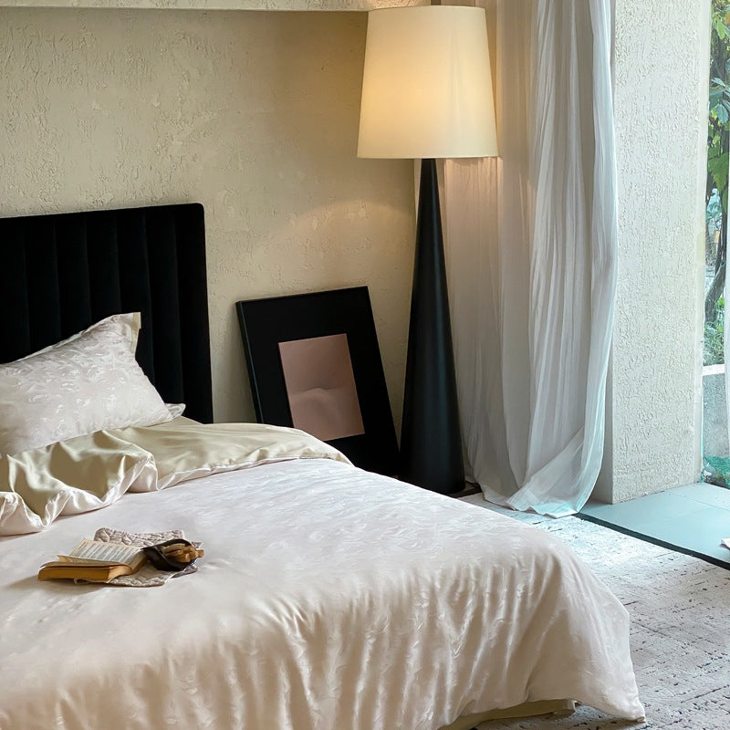 Luxurious satin bedding set with subtle floral jacquard — product view 2