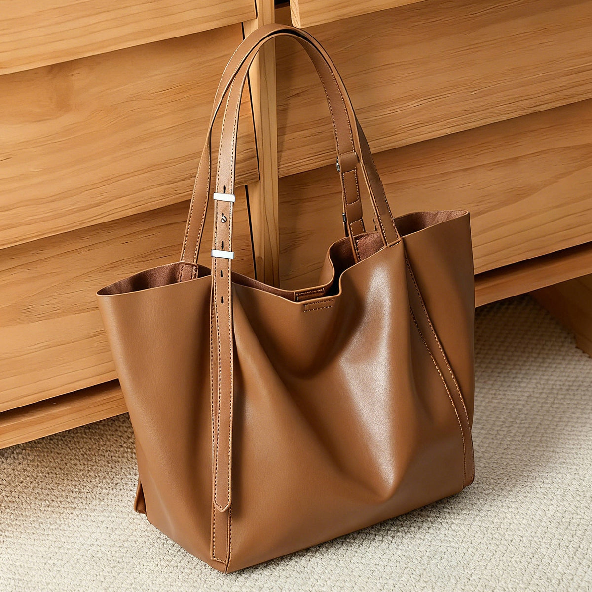 Sculpted Slouch Tote with Adjustable Buckled Shoulder Straps — product view 2