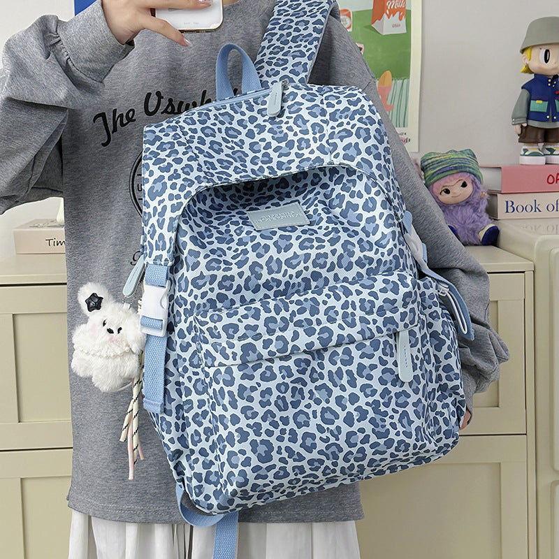 Playful Leopard Print School Backpack LoungeYard — product view 1