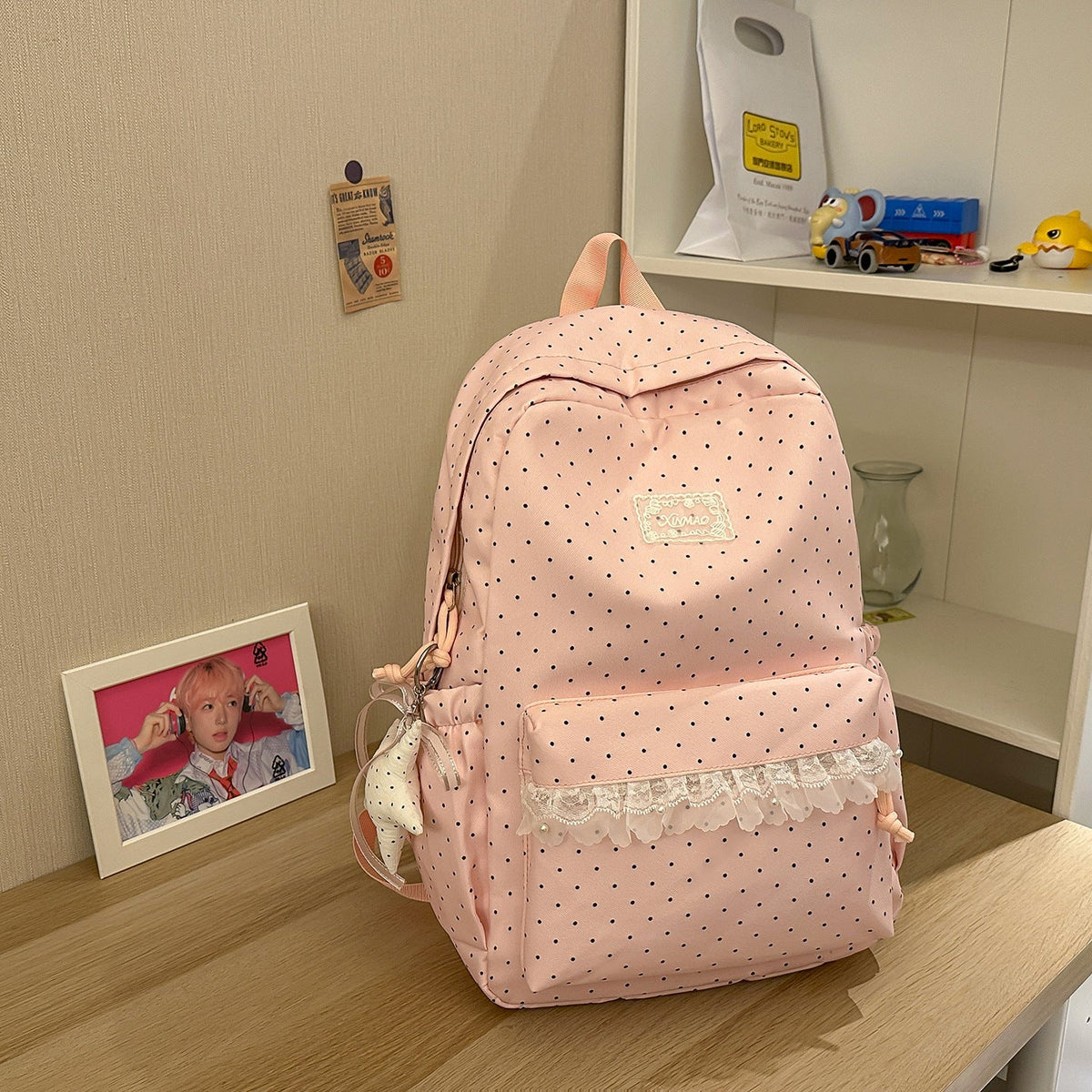 Cute Polka Dot Casual Backpack LoungeYard — product view 6