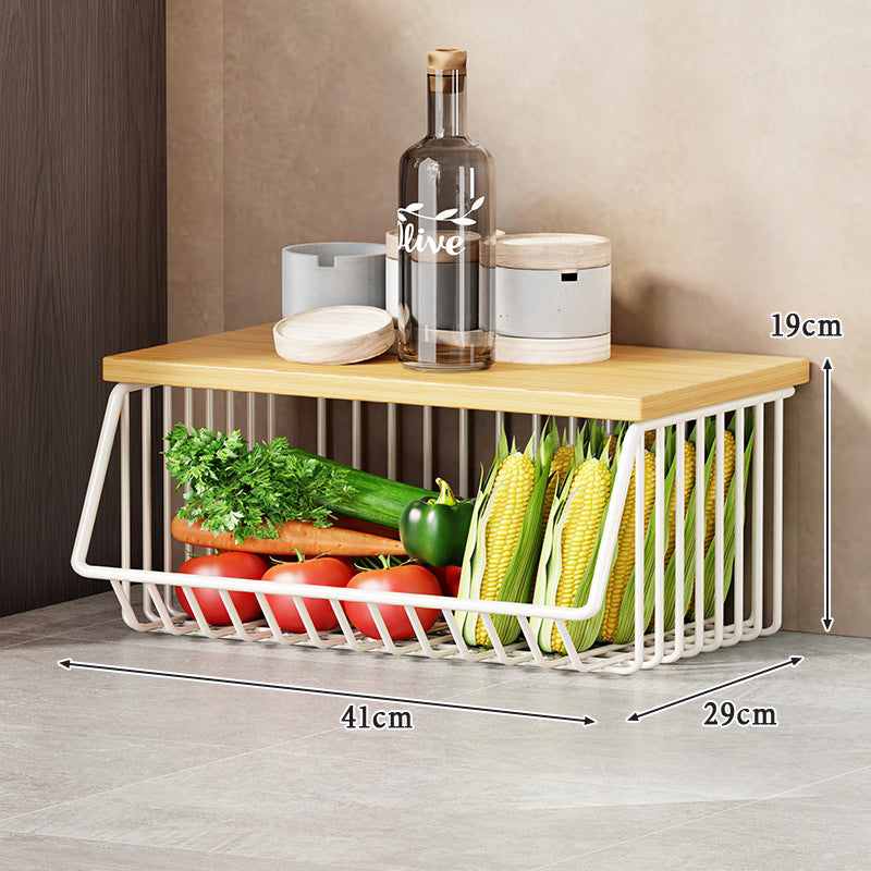 Multi-Tier Rolling Kitchen Fruit and Vegetable Storage Cart with Wood Top — product view 7