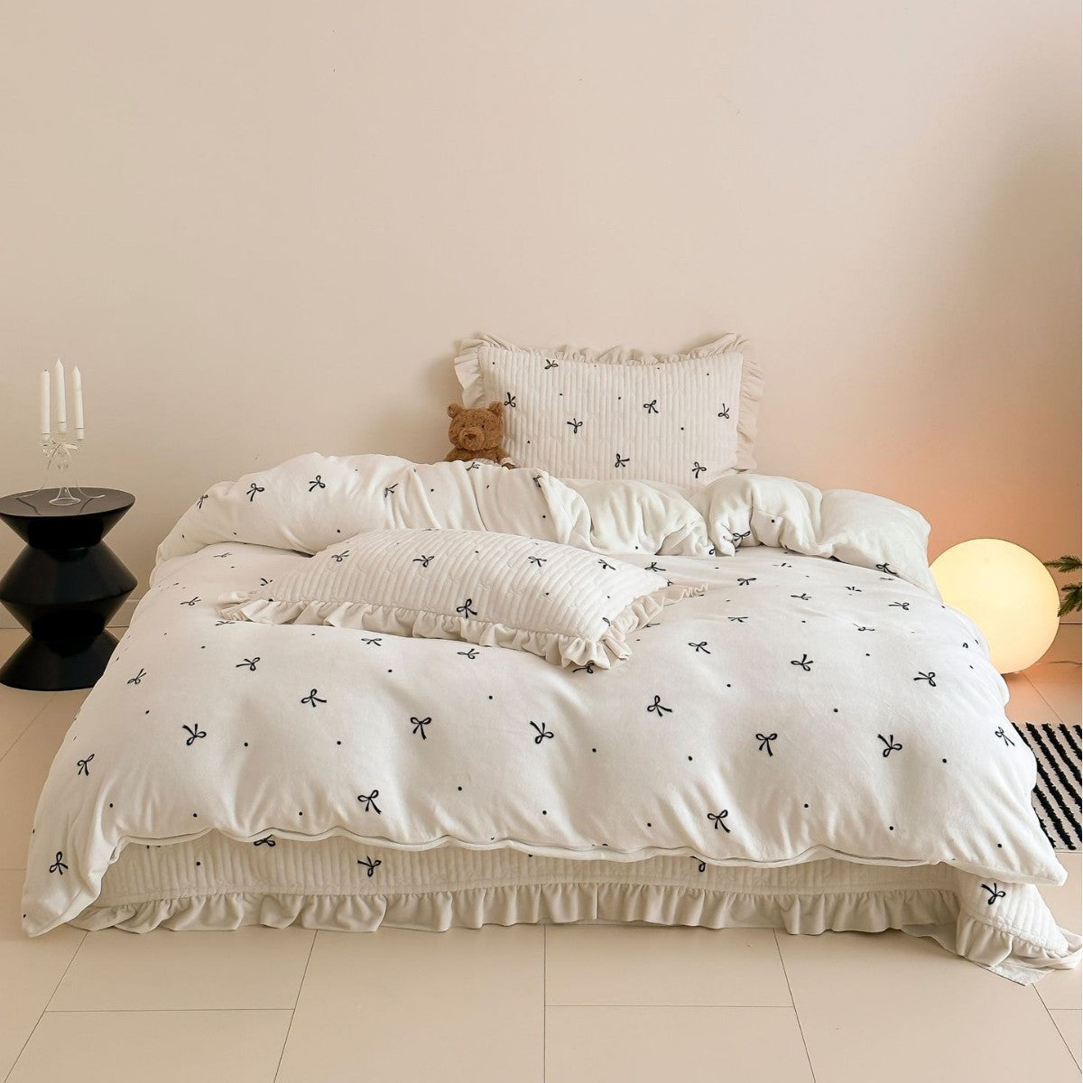 Padded bedding set with embroidered bows and frill — product view 6