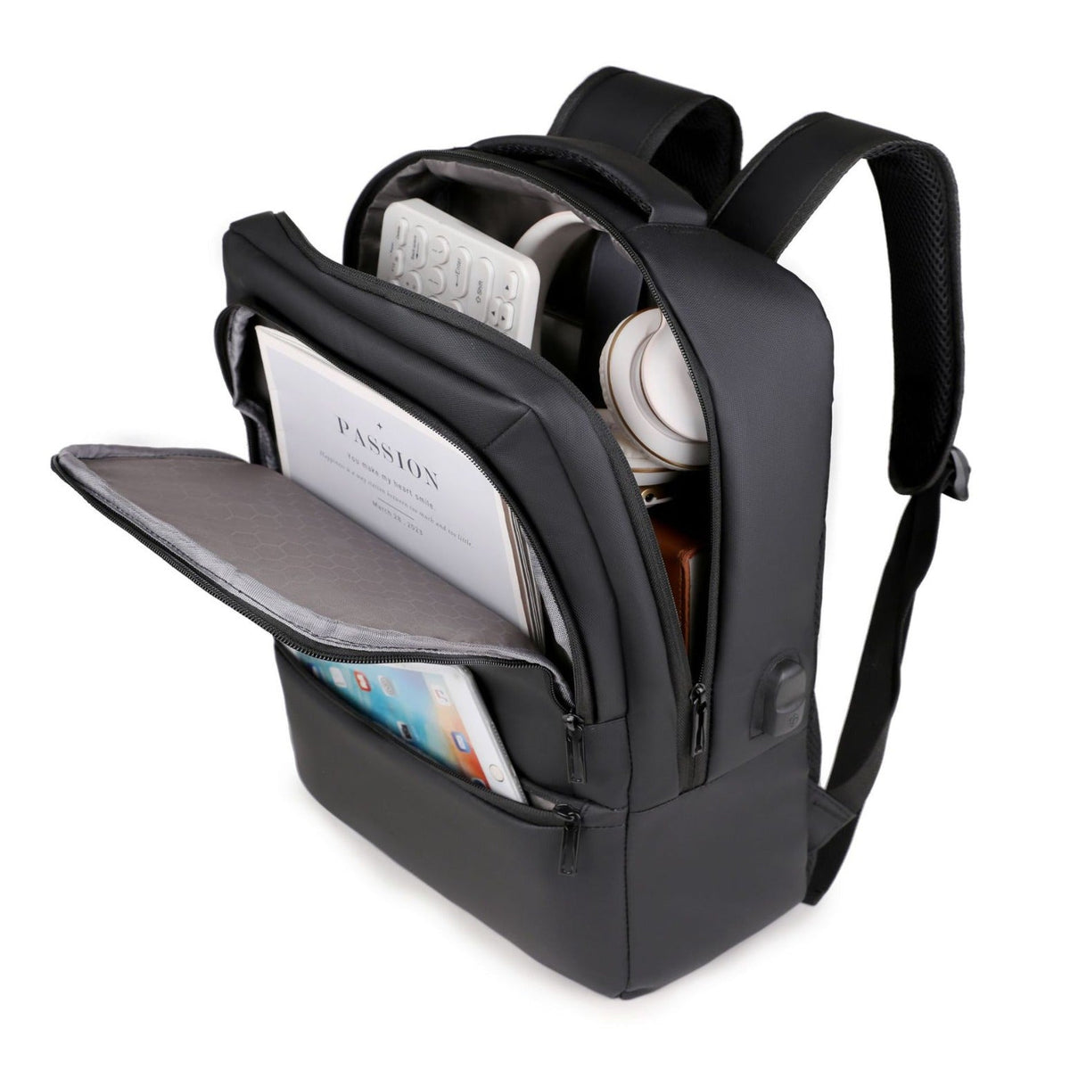 Spacious laptop backpack with organized inner pocket LoungeYard — product view 3