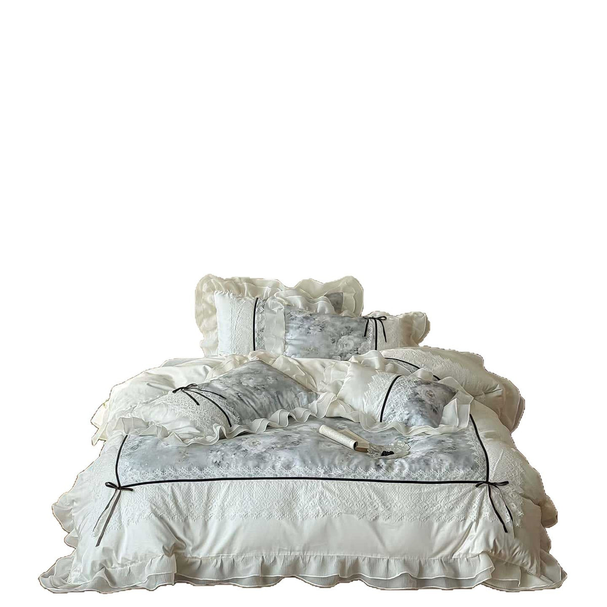 luxurious romantic bedding set with lace trim and ruffles — product view 5