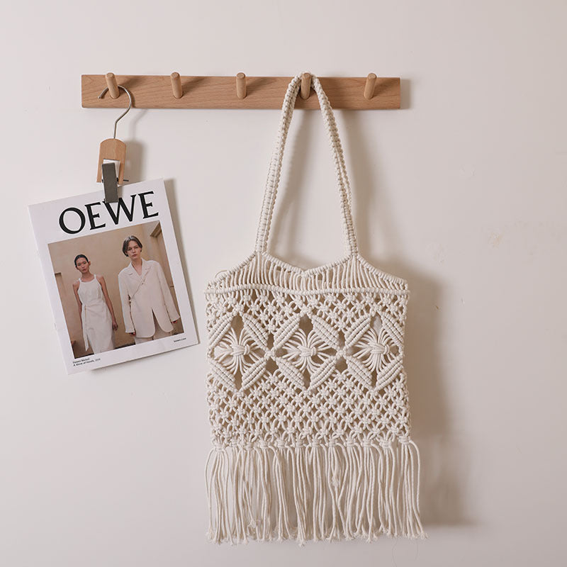 Hand-knotted macrame bag with fringes LoungeYard — product view 7