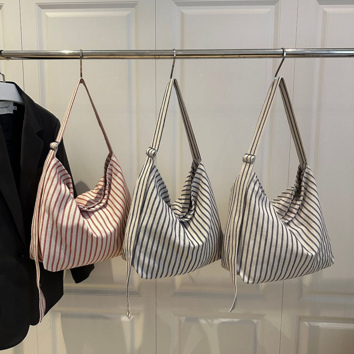 Casual Striped Canvas Tote Bag LoungeYard — product view 4