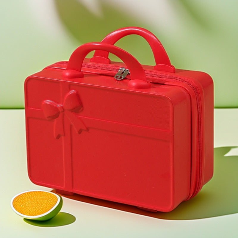 structured hard-shell cosmetic travel case with embossed bow and dual top handles LoungeYard — product view 6