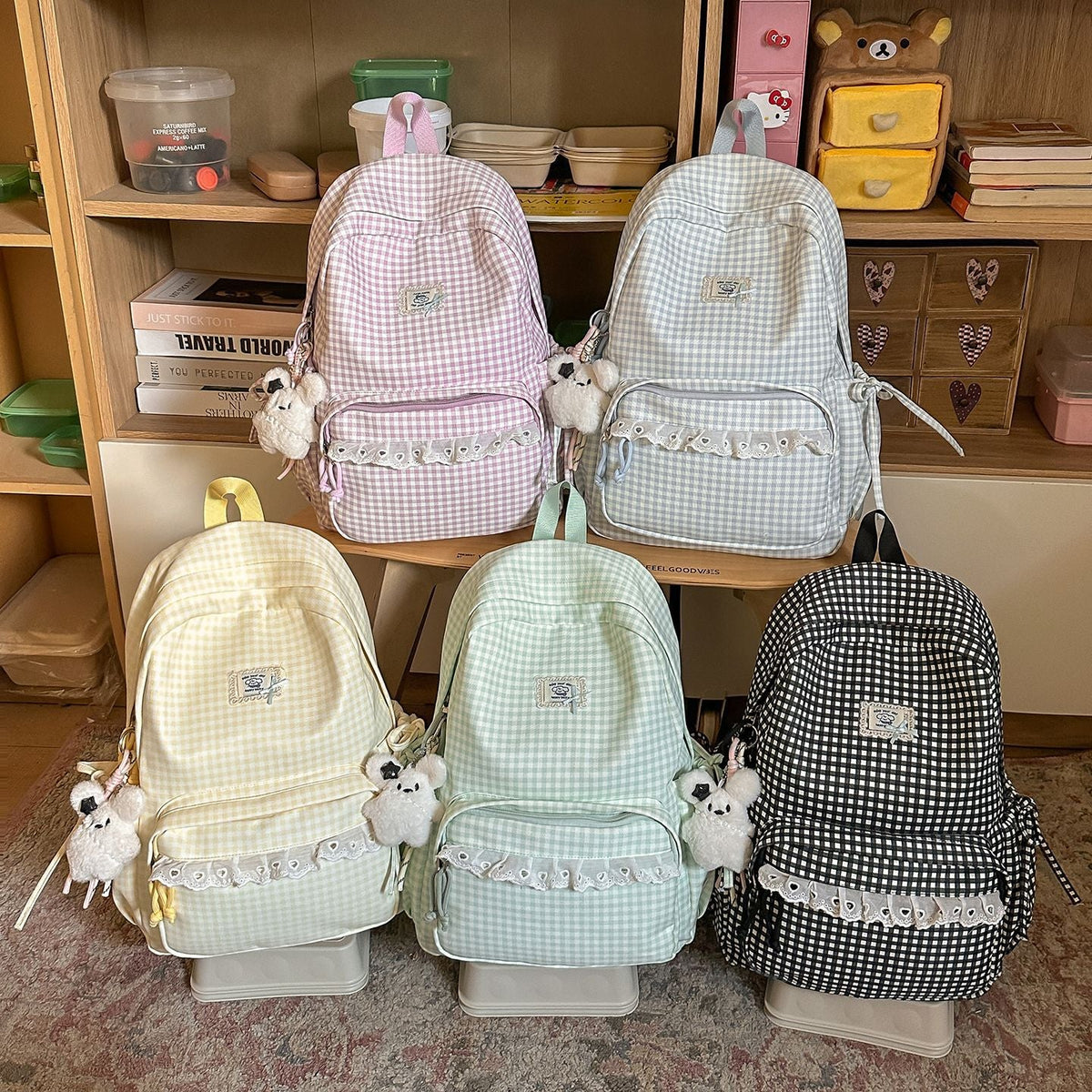 Casual Vintaged Gingham Print Backpack LoungeYard — product view 4