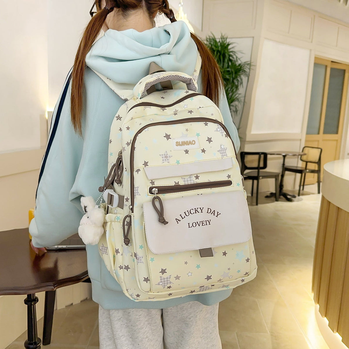 Multi-Pocket Backpack with Plush Charm LoungeYard — product view 2