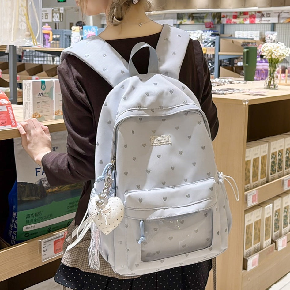 Heart-Print Stylish Backpack LoungeYard — product view 2
