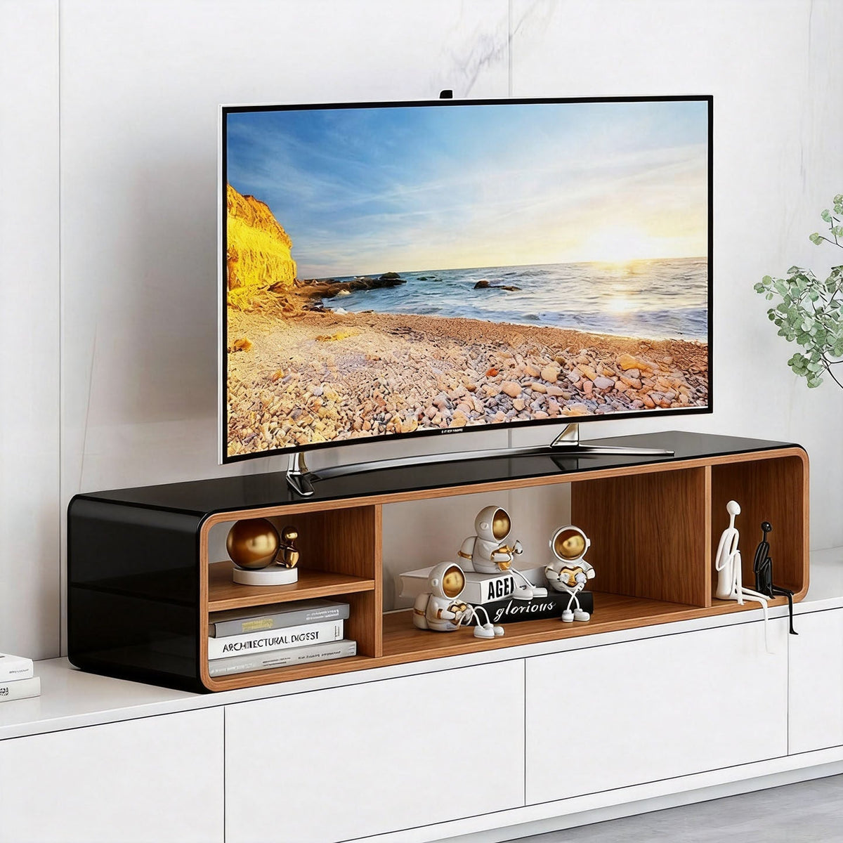 Low-Profile TV Stand Riser with Dual Open Storage Compartments — product view 1