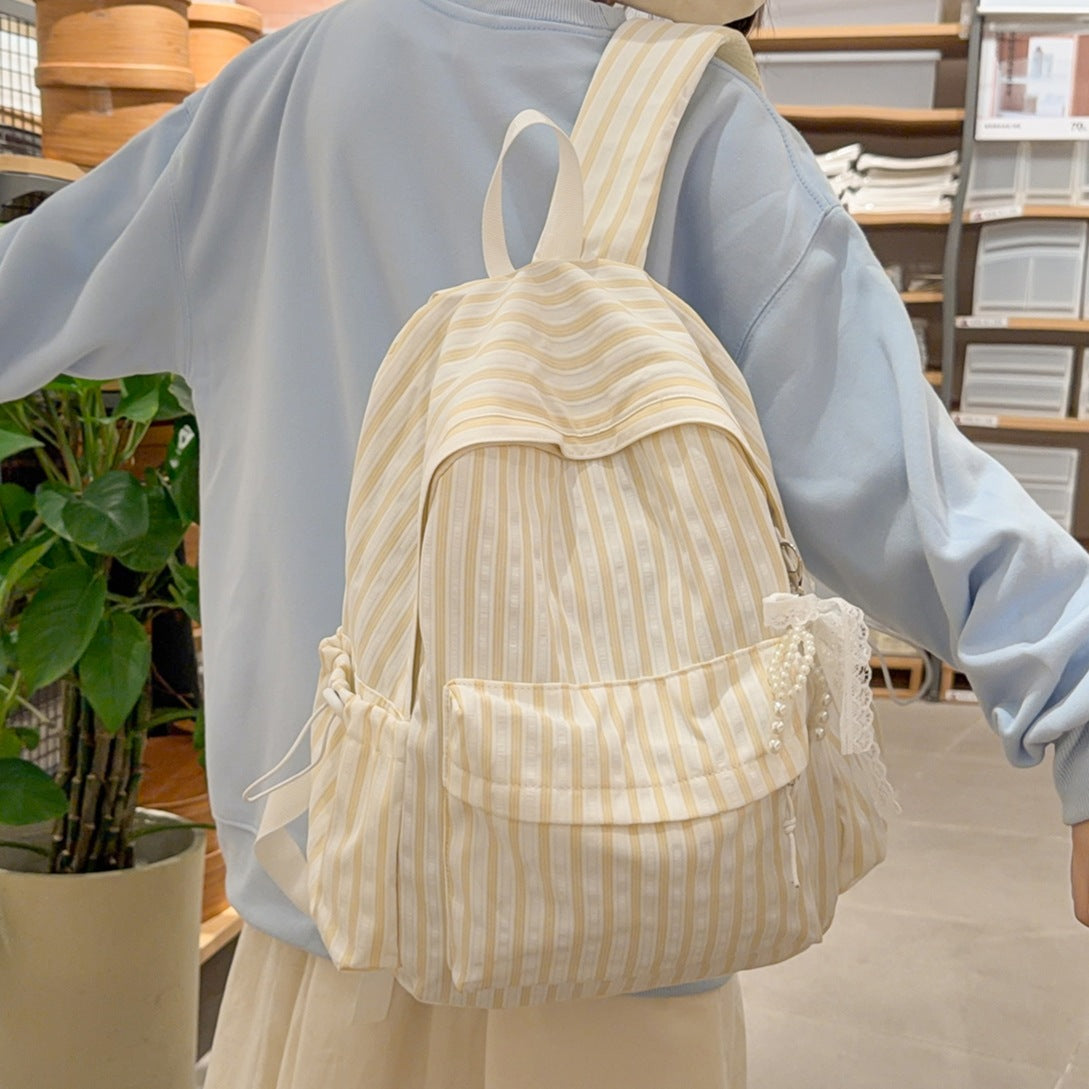 Chic Striped Canvas Backpack LoungeYard — product view 3