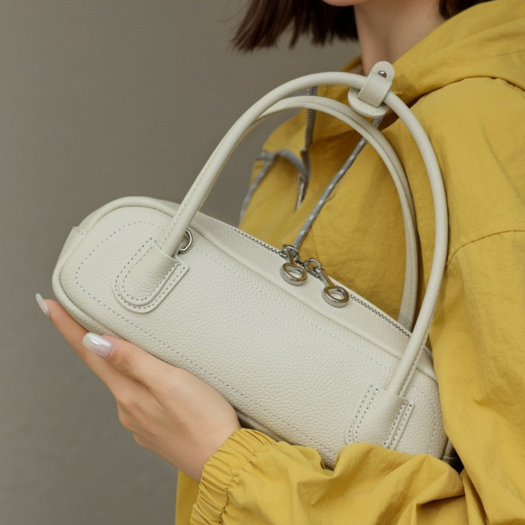 Mini Pebbled Top-Handle Dome Satchel with Dual Zip Closure — product view 2