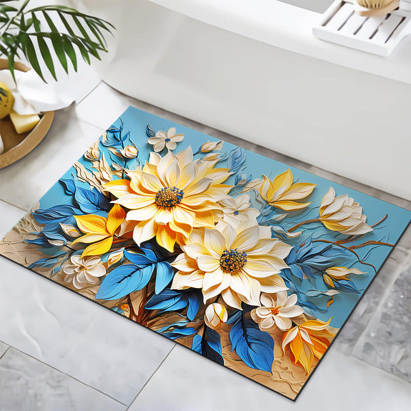 Textured Floral Design Bath Mat LoungeYard — product view 1