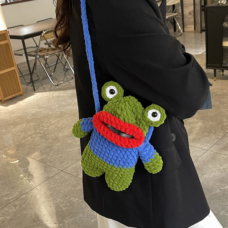 Cute Frog-Shaped Crochet Mini Backpack — product view 3