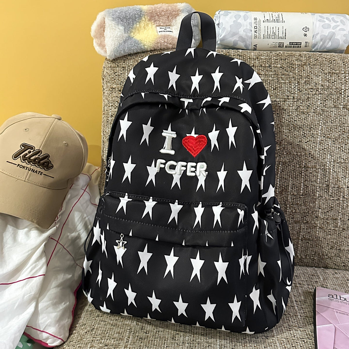 Casual Star-Patterned Backpack LoungeYard — product view 6