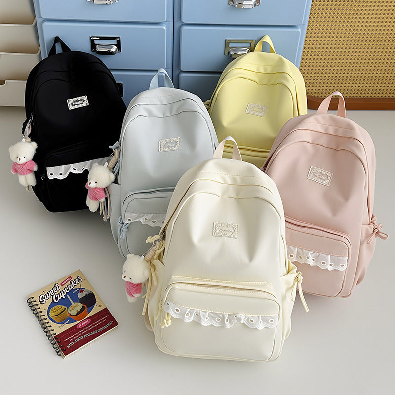 Decorative Lace-Trimmed School Backpack LoungeYard — product view 4