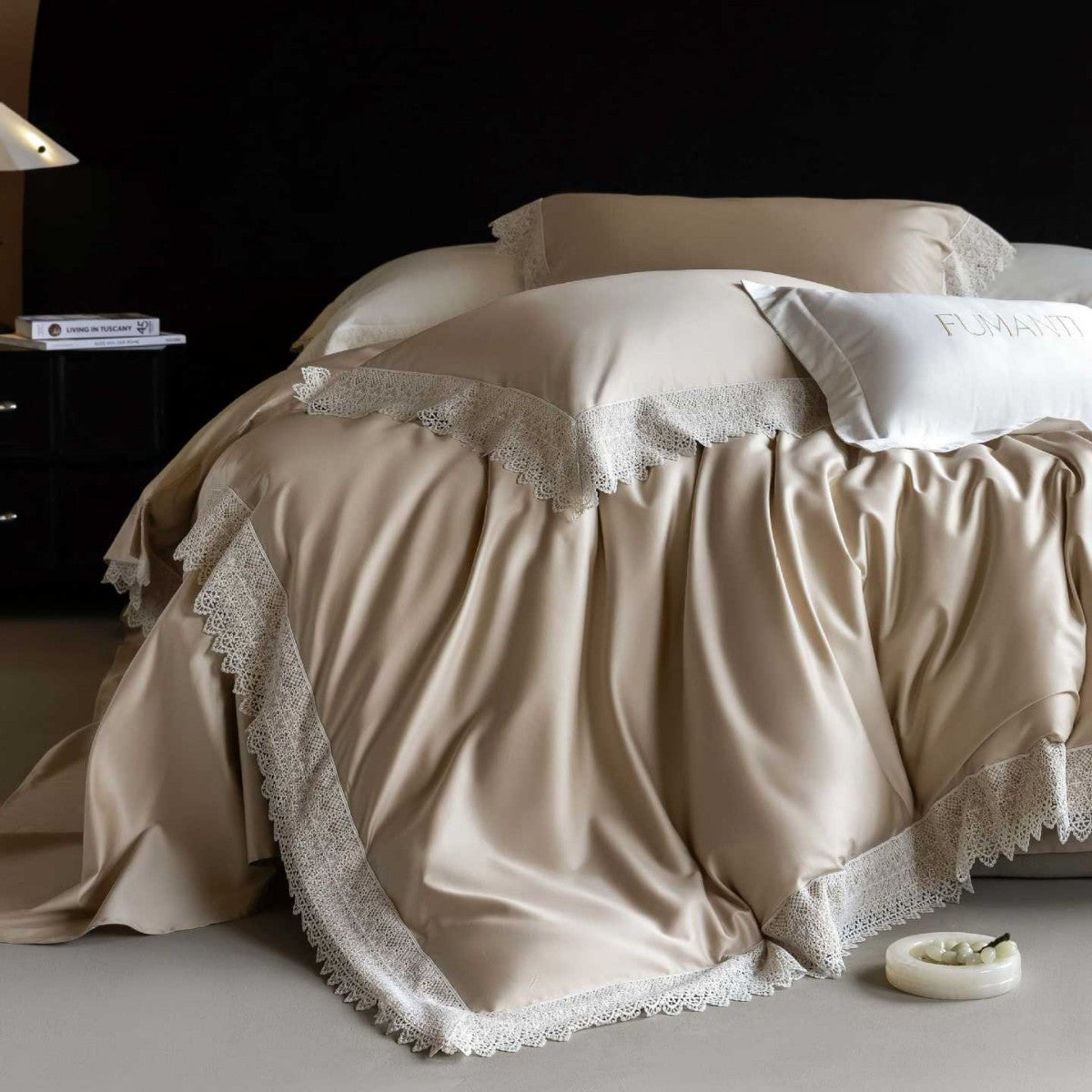 Luxurious satin bedding set with fine lace edging — product view 5