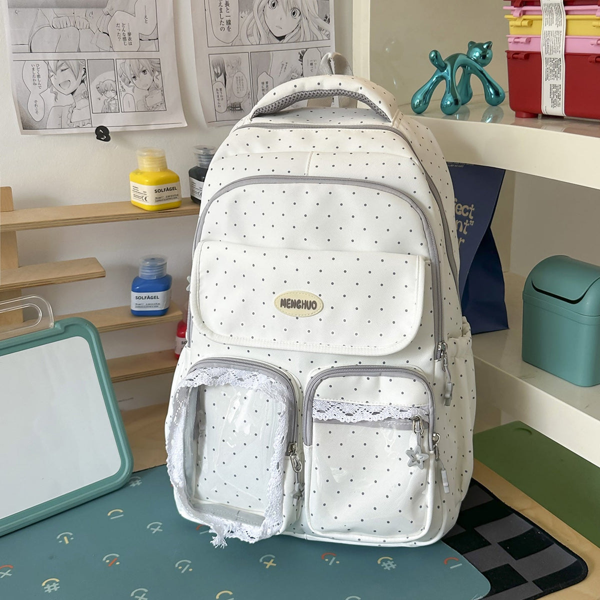 Cute Decorative Polka Dot School Backpack LoungeYard — product view 6