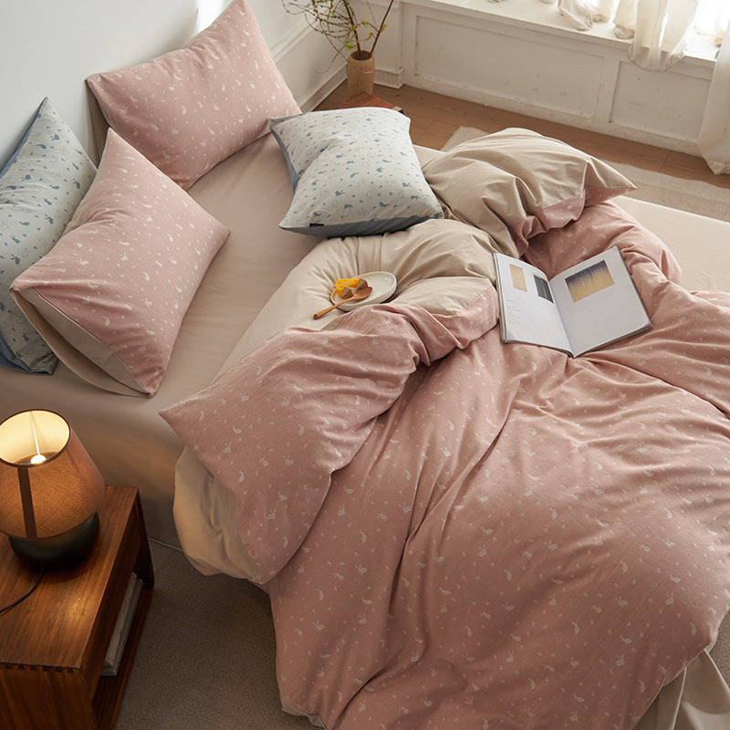 Cotton Percale Duvet Cover Set with fine minimal print and reversible side — product view 1