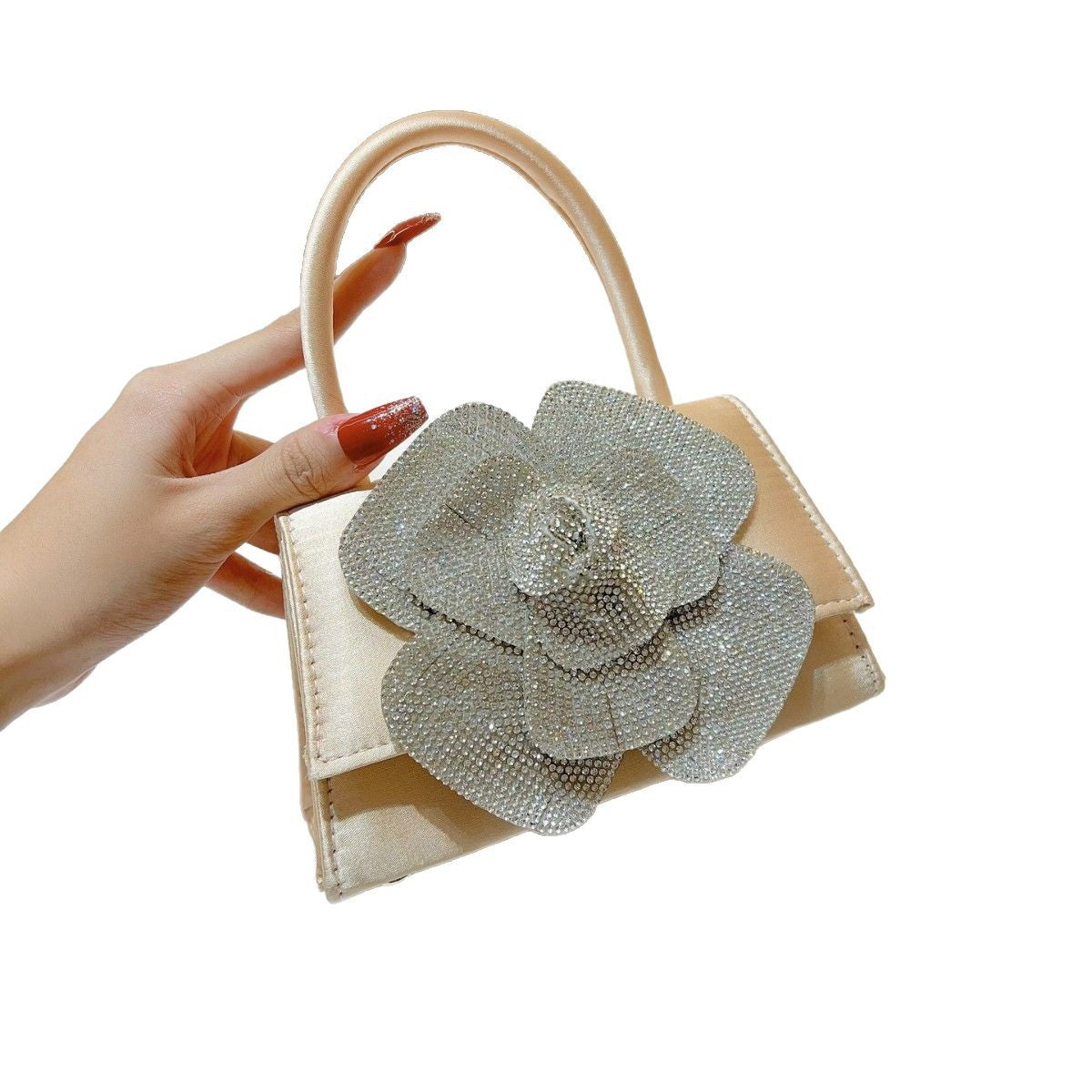 Flower-Embellished Satin Handbag — product view 5