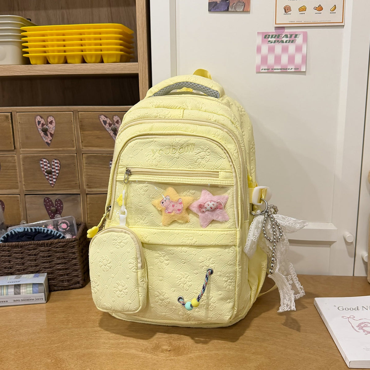Decorative Floral-Embossed Backpack LoungeYard — product view 6