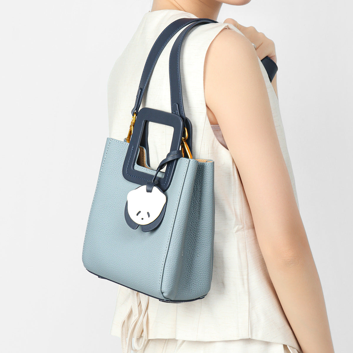 Petite Structured Pebbled Square-Handle Mini Tote — product view 2