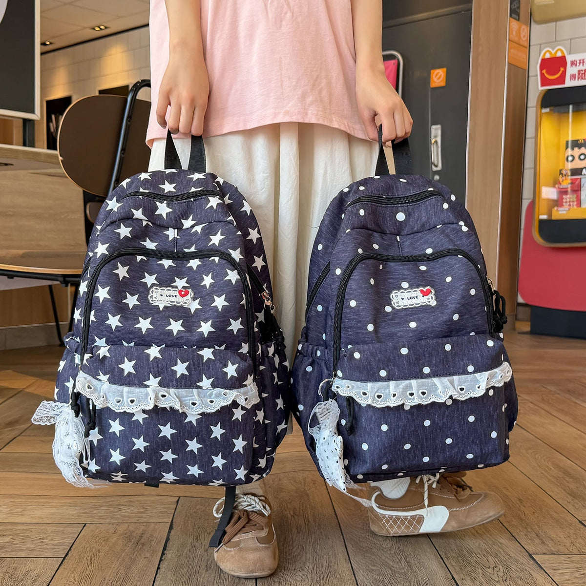 Trendy Star-Print School Backpack LoungeYard — product view 7