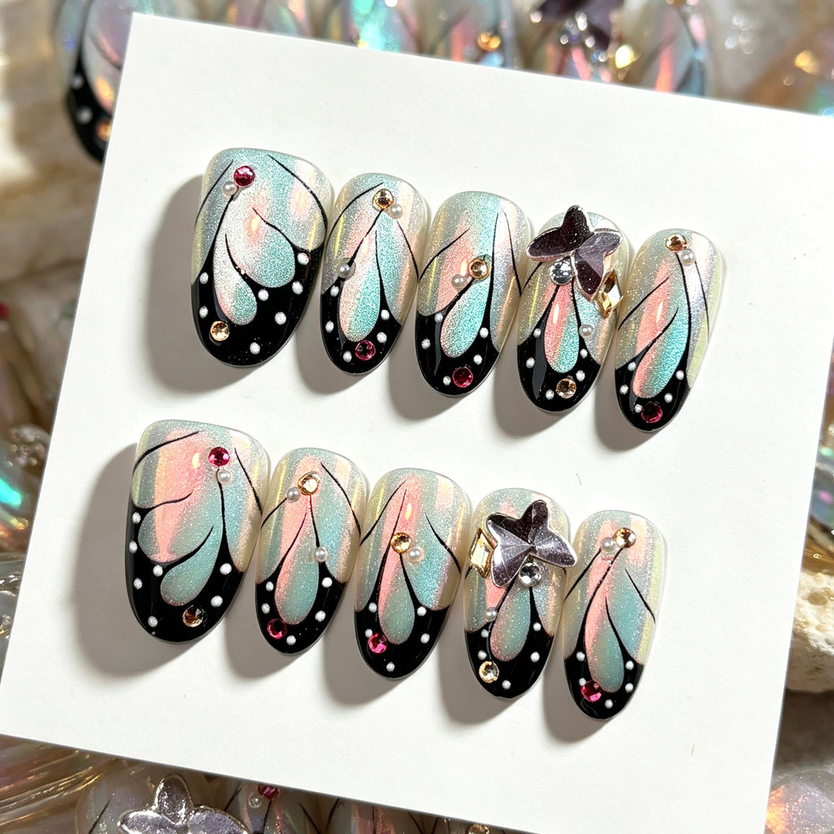 Artistic Press-On Nail Set with Floral Designs — product view 3