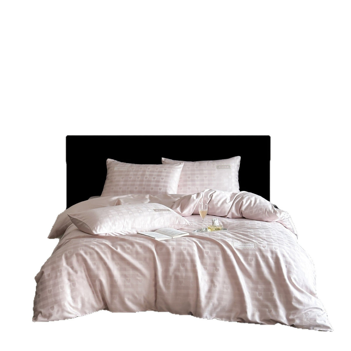 Luxurious cotton satin bed linen set with subtle check pattern and silk matte finish LoungeYard — product view 4