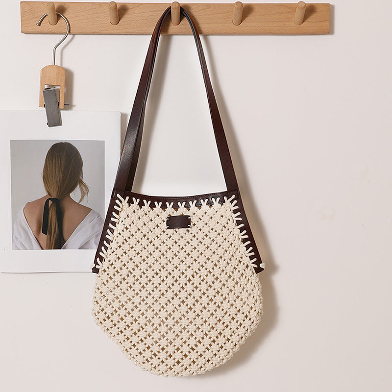 Hand-knotted tote bag with sturdy leather handles LoungeYard — product view 1