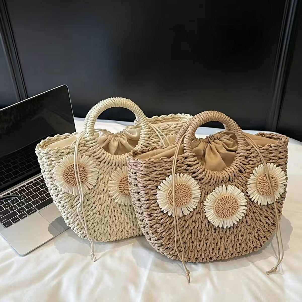 Padded basket bag with floral embellishments LoungeYard — product view 2