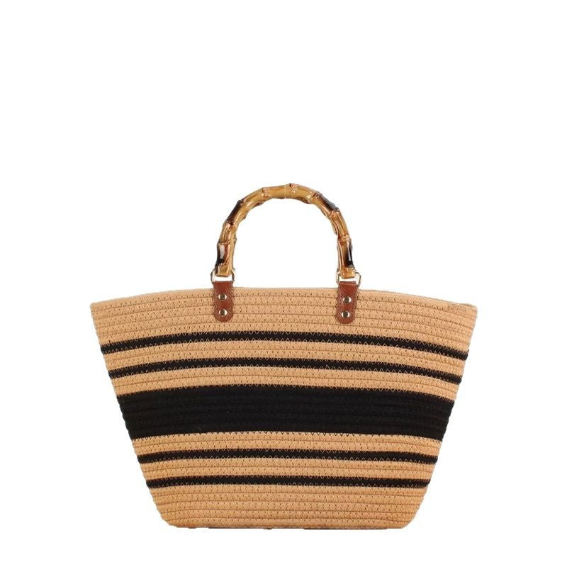 Large beach bag with bamboo handles LoungeYard — product view 6