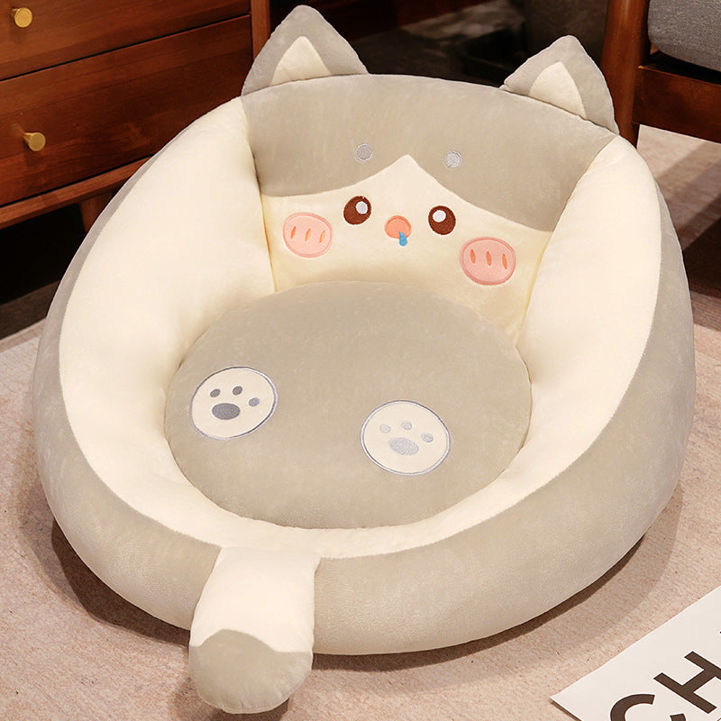 Plush pet bed with raised edge and removable cuddly pillow — product view 6