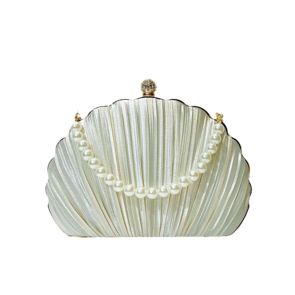 Pearl-Accented Pleated Evening Clutch — product view 5