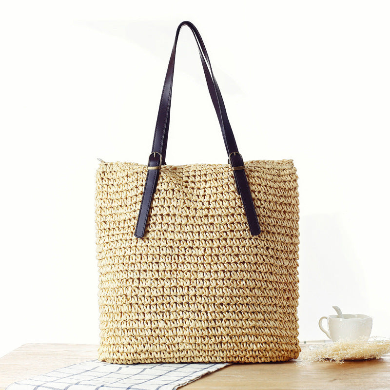 Braided Beach Bag with Sturdy Leather Handles LoungeYard — product view 7