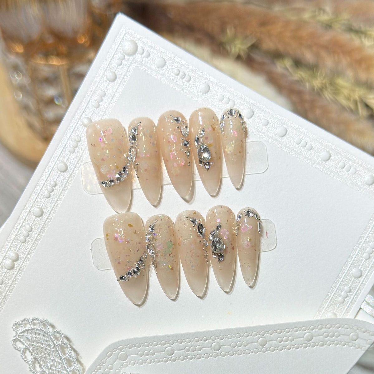 Glittery Rhinestone-Accent Press-On Nails — product view 5