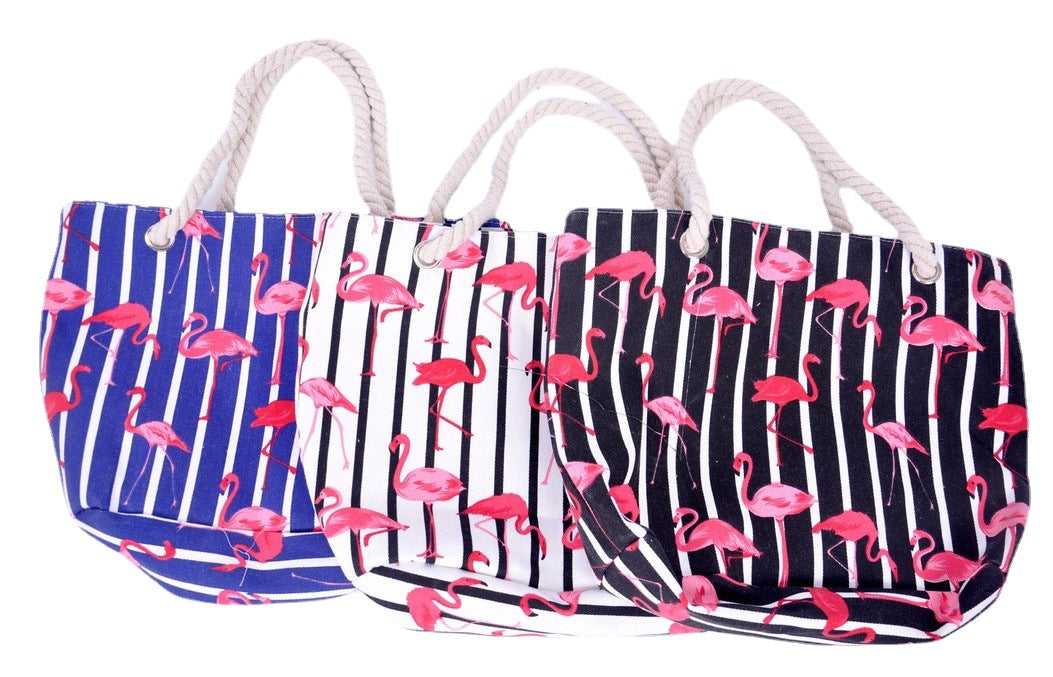 Beach bag with flamingo pattern and sturdy rope handles LoungeYard — product view 5