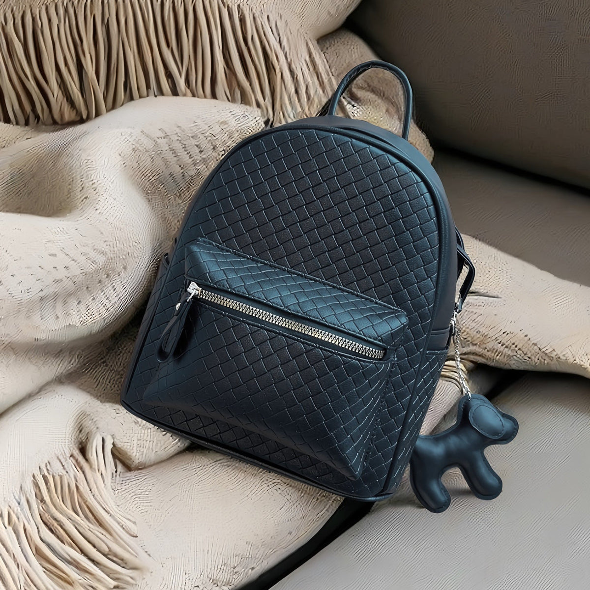 Woven Leather Mini Backpack LoungeYard — product view 1
