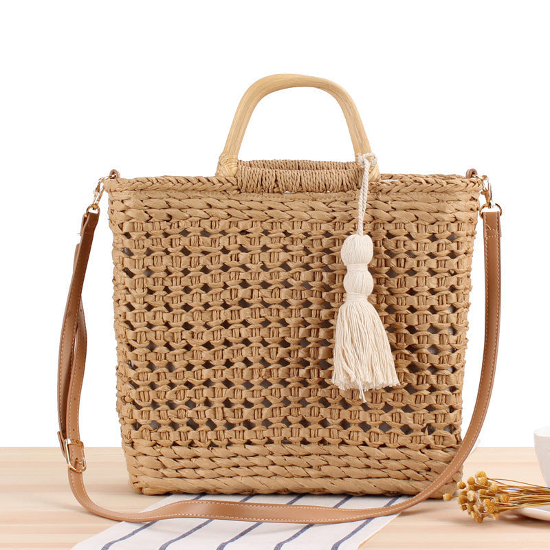 Soft and Stylish Straw Shoulder Bag with Removable Tassel Detail LoungeYard — product view 5